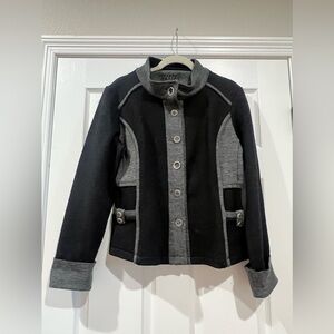 Icelandic Design Womens M 100% Wool Heavy Metal Button Coat Jacket Black Grey